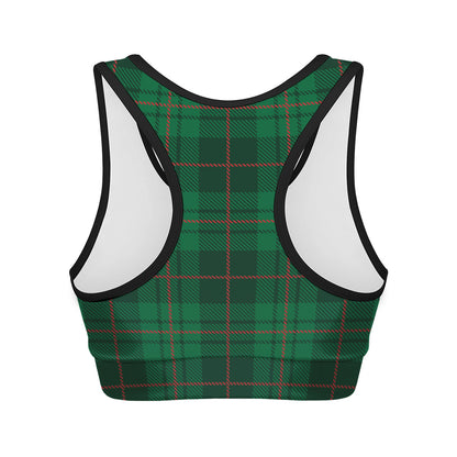 Green And Red Stewart Tartan Print Women's Sports Bra