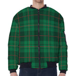 Green And Red Stewart Tartan Print Zip Sleeve Bomber Jacket