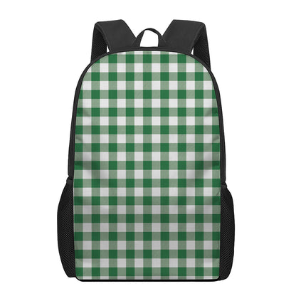 Green And White Buffalo Check Print 17 Inch Backpack