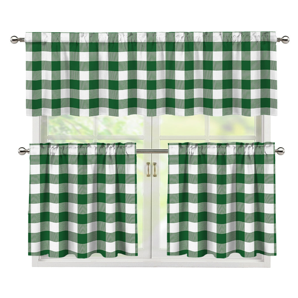 Green And White Buffalo Check Print 3 Piece Kitchen Curtains