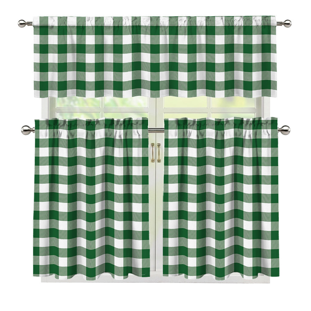 Green And White Buffalo Check Print 3 Piece Kitchen Curtains