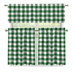 Green And White Buffalo Check Print 3 Piece Kitchen Curtains