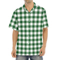 Green And White Buffalo Check Print Aloha Shirt