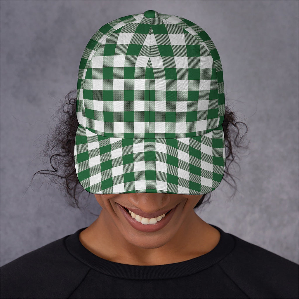 Green And White Buffalo Check Print Baseball Cap