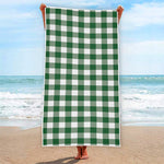 Green And White Buffalo Check Print Beach Towel