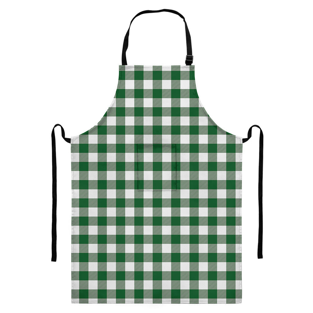 Green And White Buffalo Check Print Bib Apron With Pocket