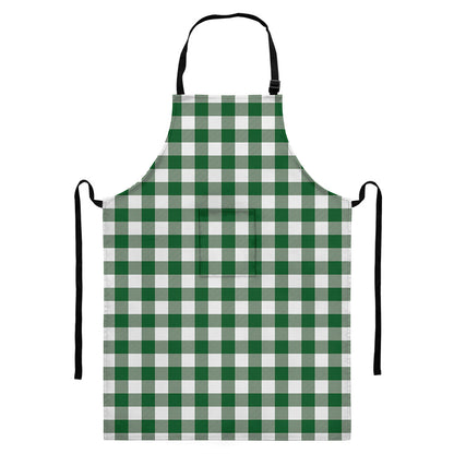 Green And White Buffalo Check Print Bib Apron With Pocket