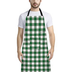 Green And White Buffalo Check Print Bib Apron With Pocket
