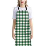 Green And White Buffalo Check Print Bib Apron With Pocket