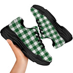 Green And White Buffalo Check Print Black Chunky Shoes