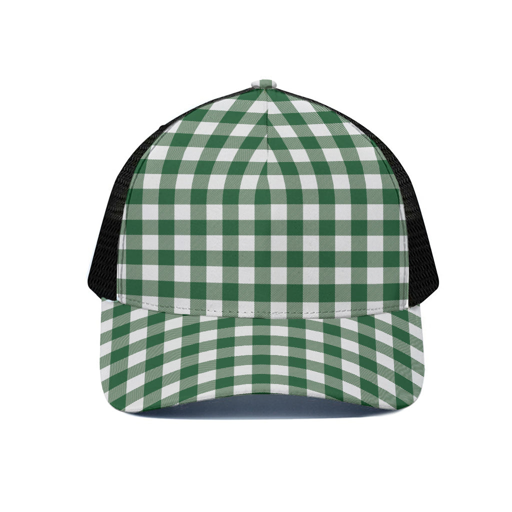Green And White Buffalo Check Print Black Mesh Trucker Cap