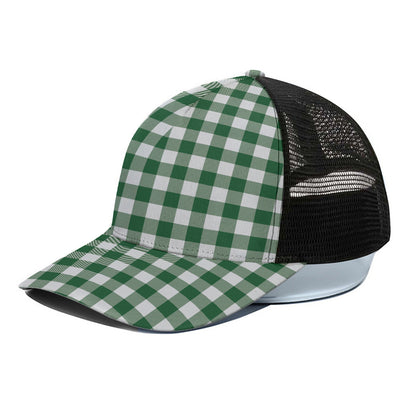 Green And White Buffalo Check Print Black Mesh Trucker Cap