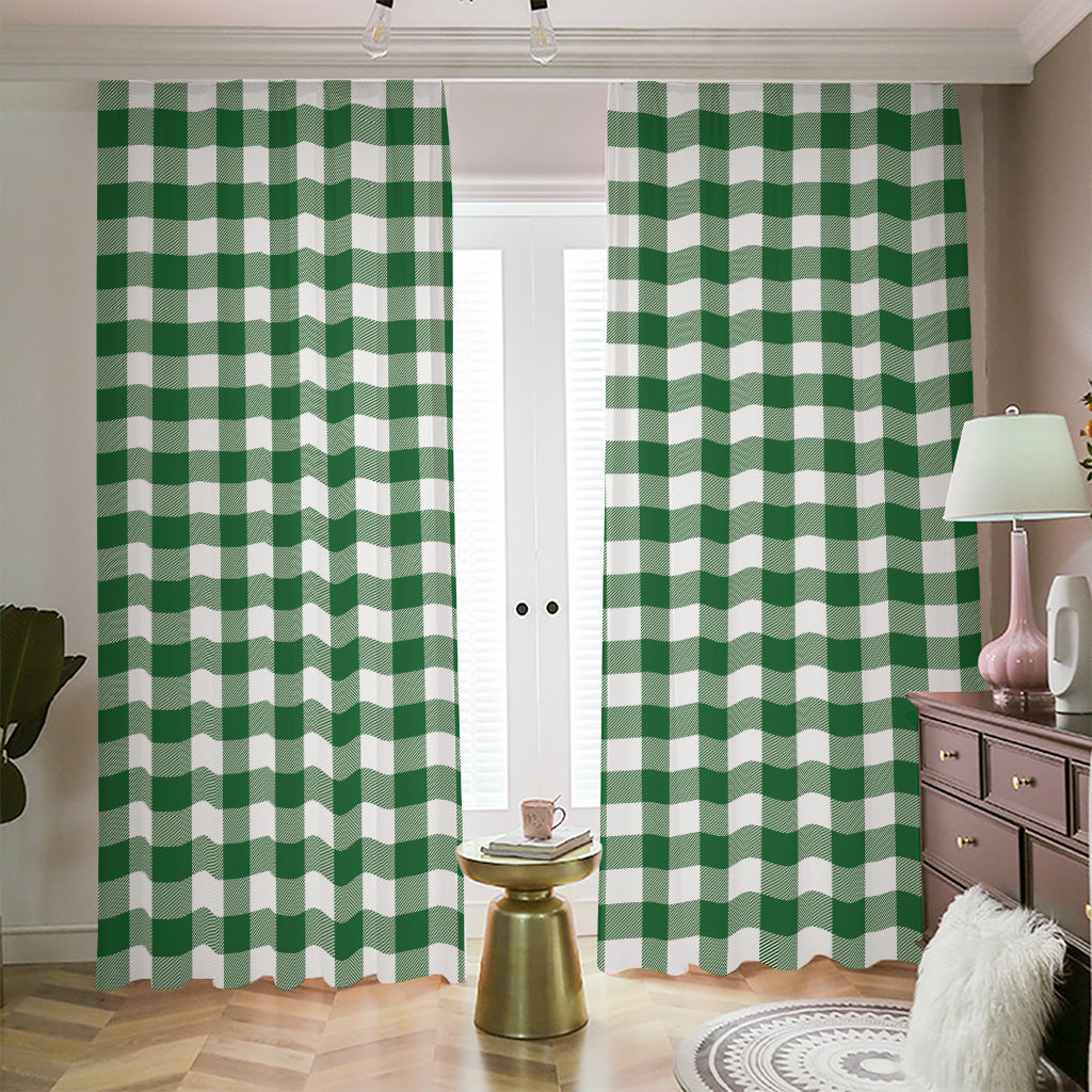 Green And White Buffalo Check Print Blackout Pencil Pleat Curtains