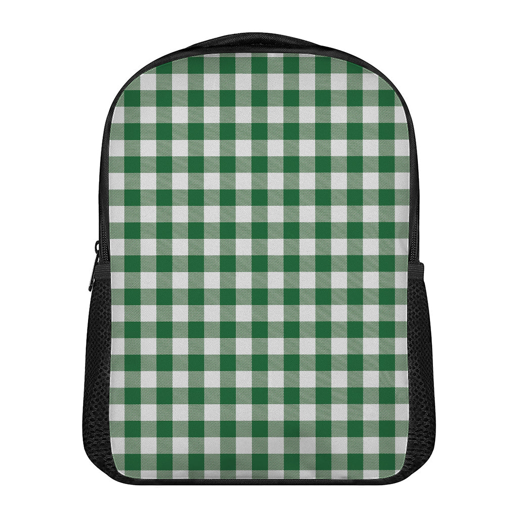 Green And White Buffalo Check Print Casual Backpack
