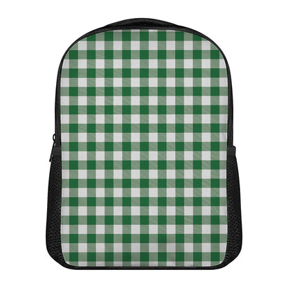 Green And White Buffalo Check Print Casual Backpack