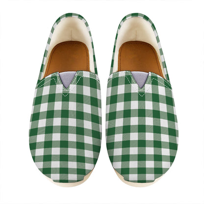 Green And White Buffalo Check Print Casual Shoes