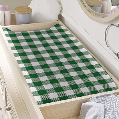 Green And White Buffalo Check Print Changing Pad Cover