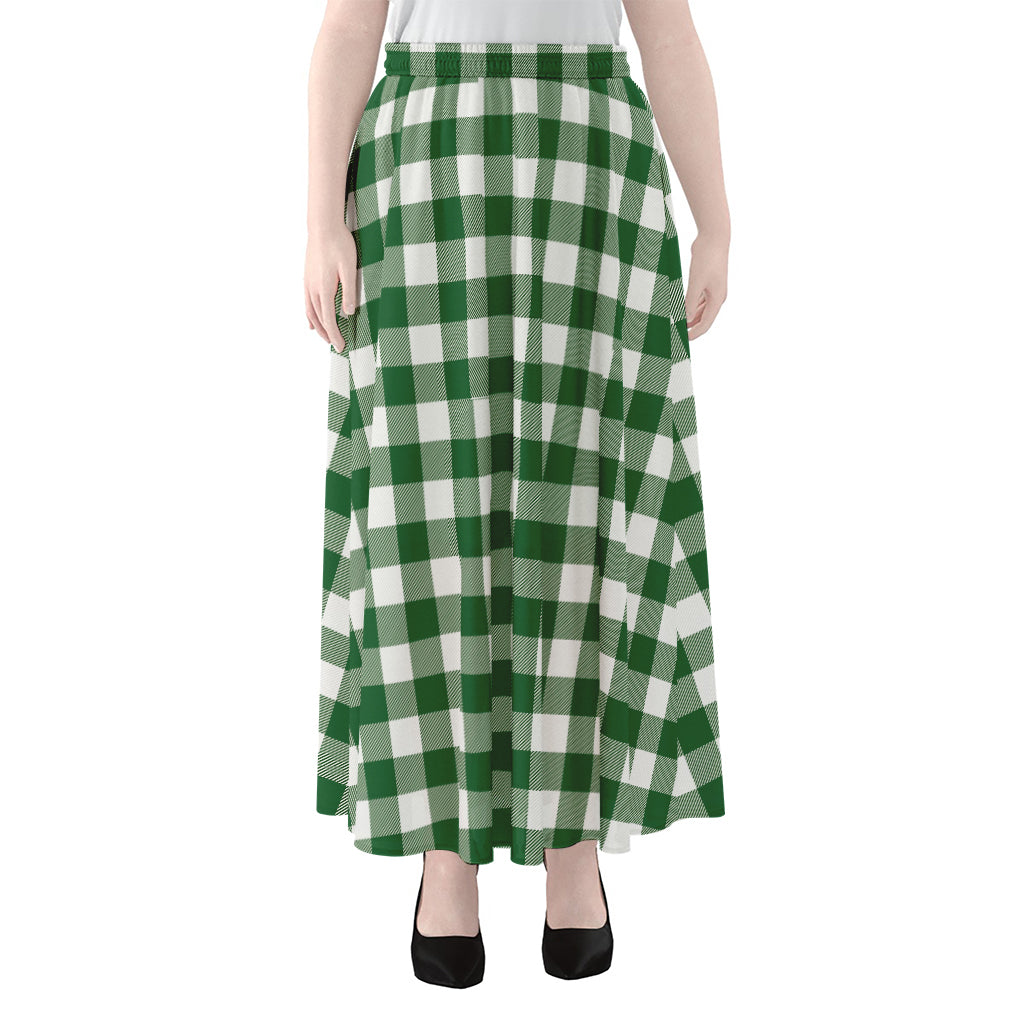 Green And White Buffalo Check Print Chiffon Maxi Skirt