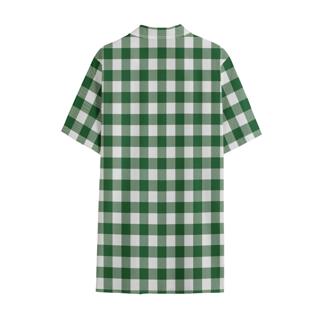 Green And White Buffalo Check Print Cotton Hawaiian Shirt