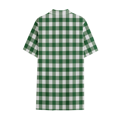 Green And White Buffalo Check Print Cotton Hawaiian Shirt