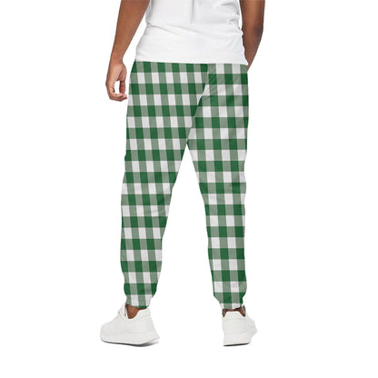 Green And White Buffalo Check Print Cotton Pants