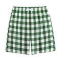 Green And White Buffalo Check Print Cotton Shorts