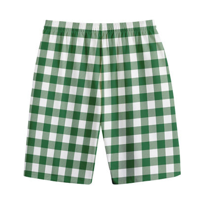 Green And White Buffalo Check Print Cotton Shorts