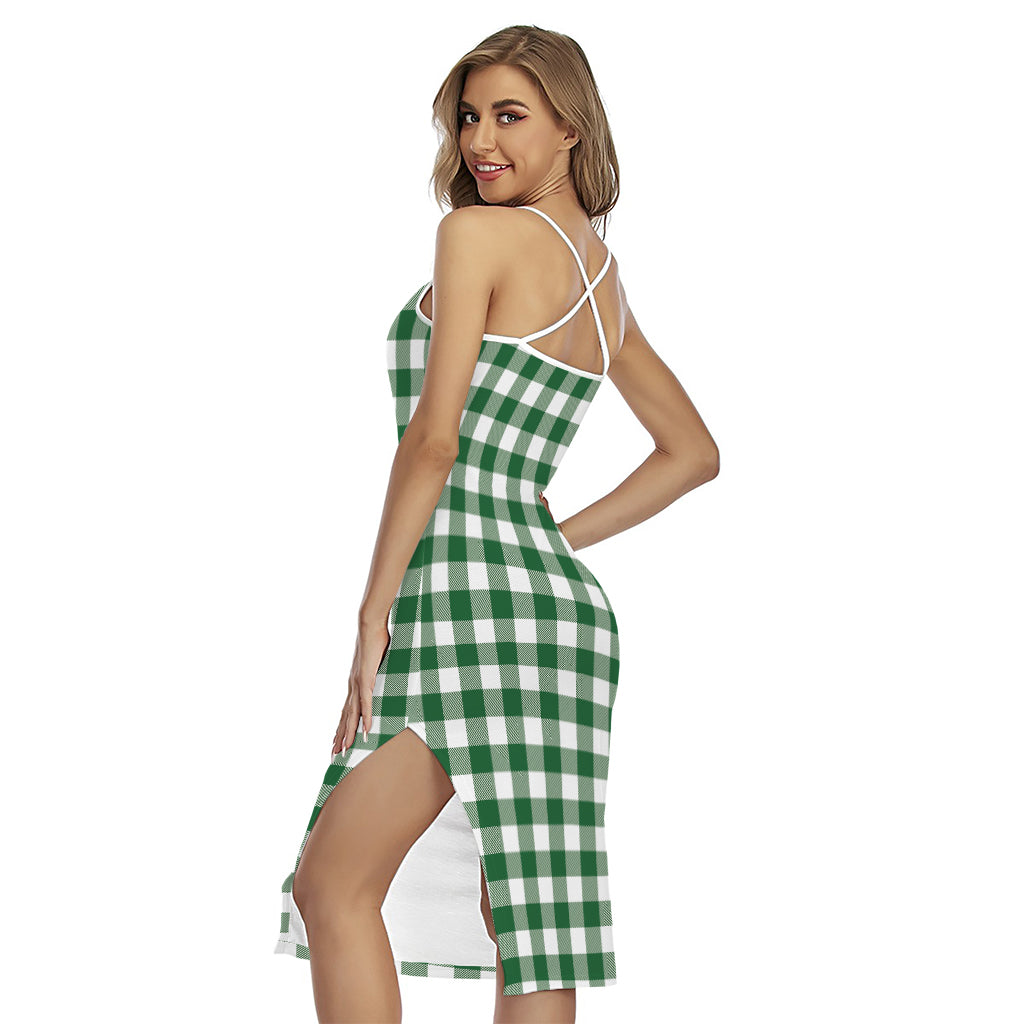 Green And White Buffalo Check Print Cross Back Cami Dress