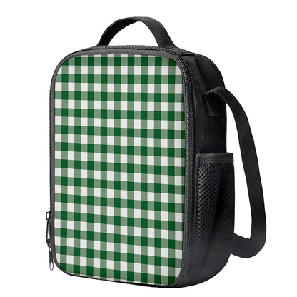 Green And White Buffalo Check Print Crossbody Lunch Bag