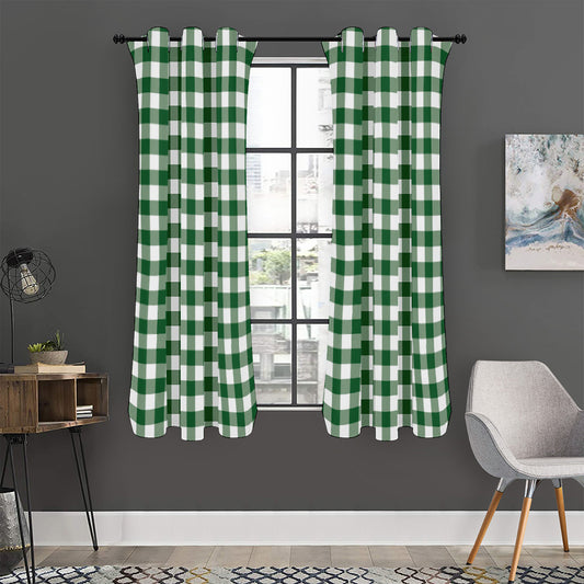 Green And White Buffalo Check Print Curtain
