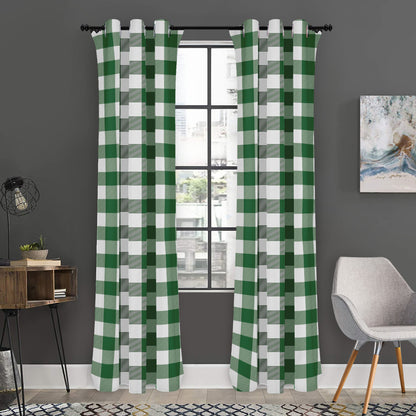 Green And White Buffalo Check Print Curtain