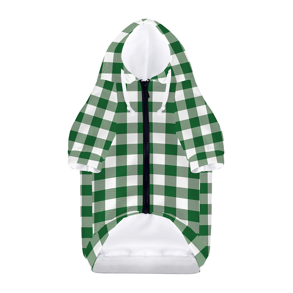 Green And White Buffalo Check Print Dog Zip Up Hoodie