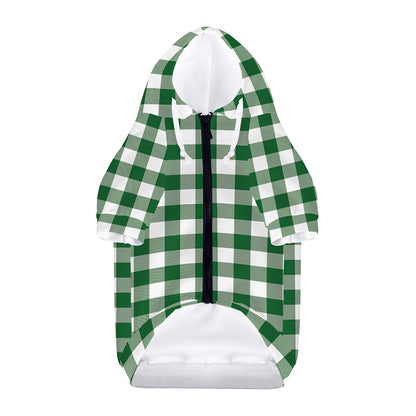 Green And White Buffalo Check Print Dog Zip Up Hoodie