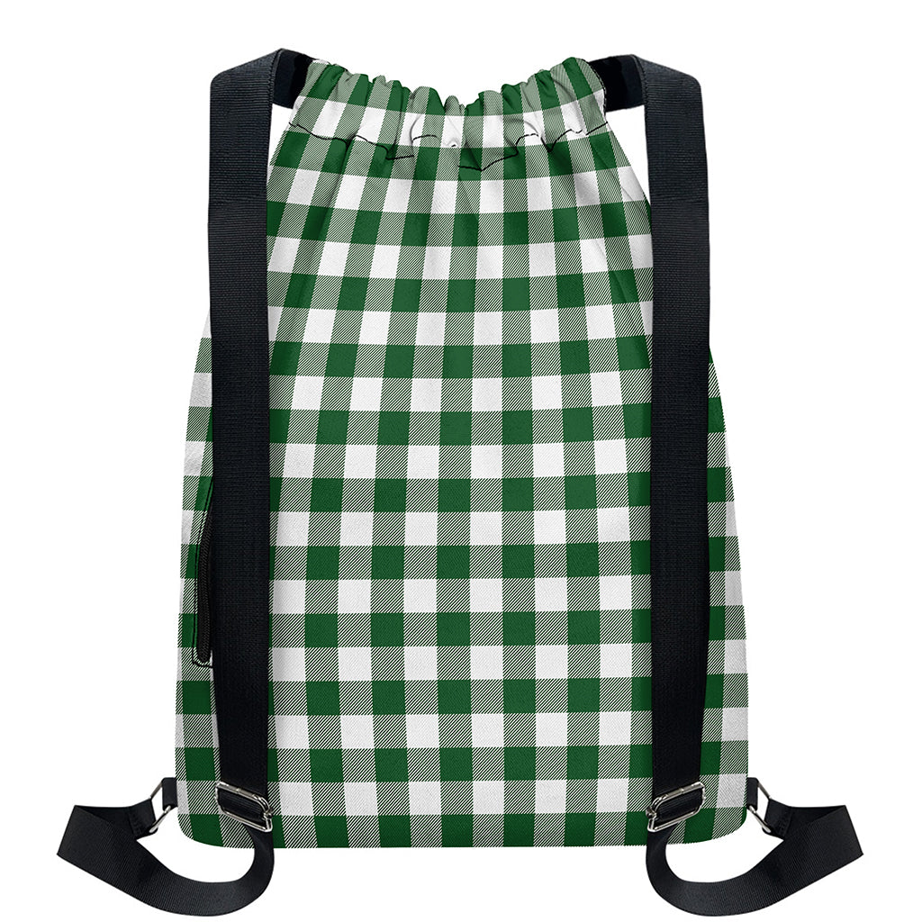 Green And White Buffalo Check Print Drawstring Backpack
