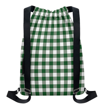 Green And White Buffalo Check Print Drawstring Backpack