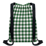 Green And White Buffalo Check Print Drawstring Backpack