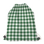 Green And White Buffalo Check Print Drawstring Bag
