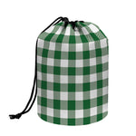 Green And White Buffalo Check Print Drawstring Makeup Bag