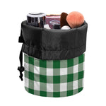 Green And White Buffalo Check Print Drawstring Makeup Bag