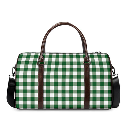 Green And White Buffalo Check Print Duffle Bag