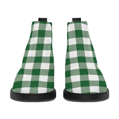 Green And White Buffalo Check Print Flat Ankle Boots