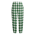Green And White Buffalo Check Print Fleece Lined Knit Pants