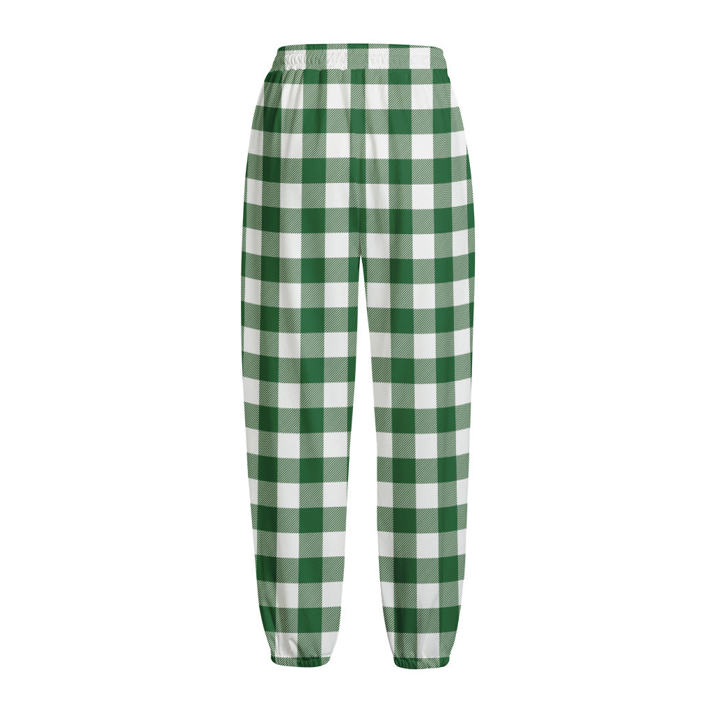 Green And White Buffalo Check Print Fleece Lined Knit Pants