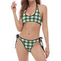 Green And White Buffalo Check Print Halter Scoop Tie Side Bikini