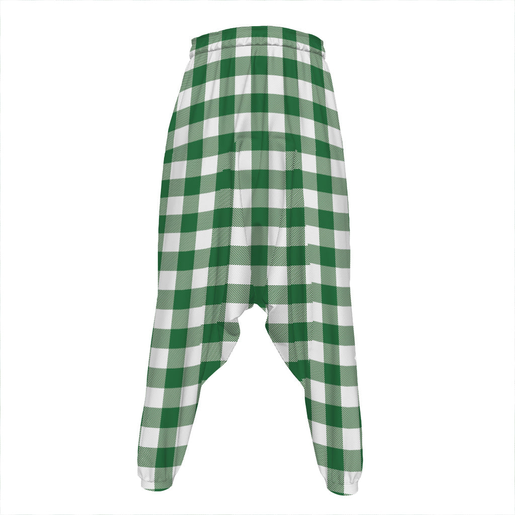 Green And White Buffalo Check Print Hammer Pants