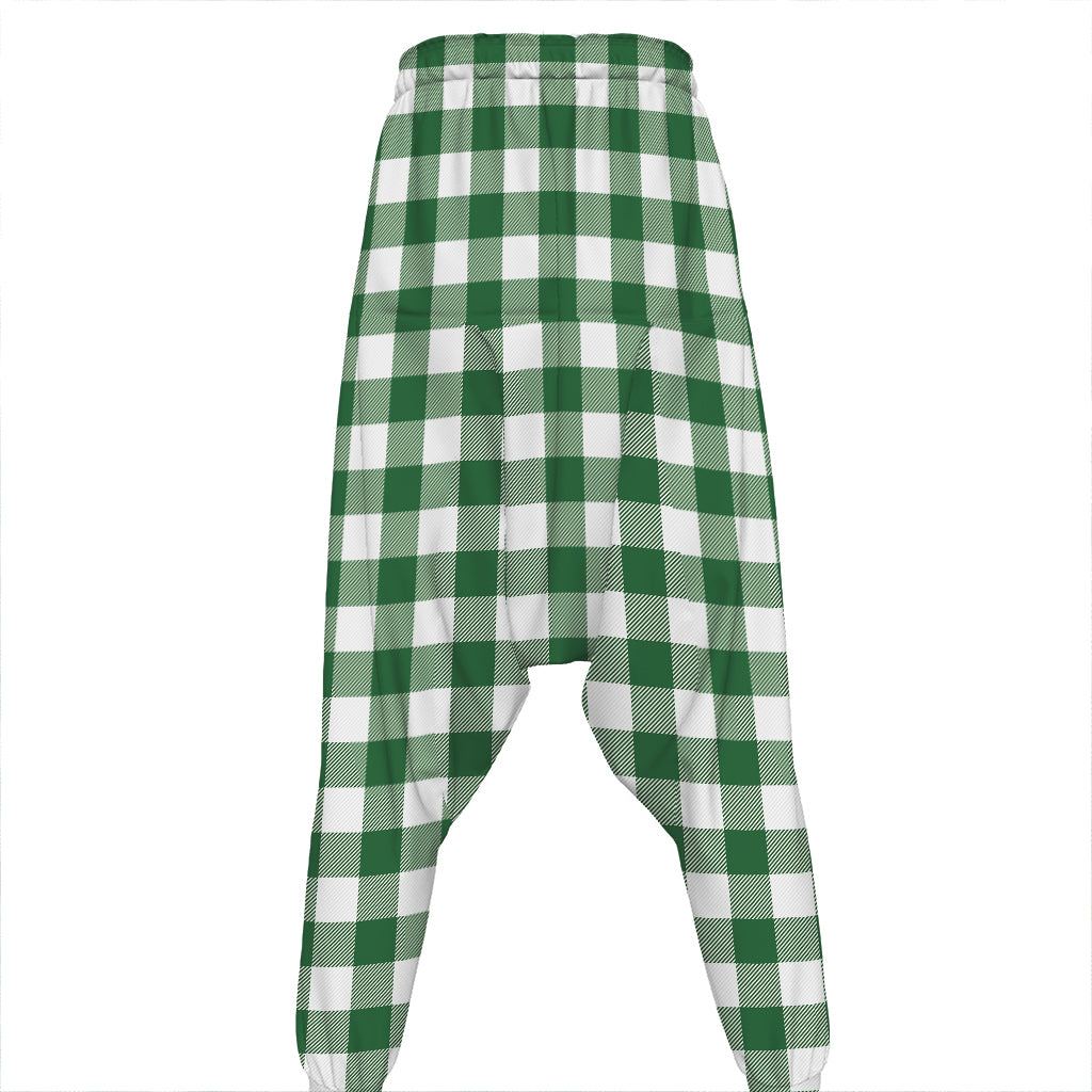 Green And White Buffalo Check Print Hammer Pants