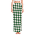 Green And White Buffalo Check Print High Slit Maxi Skirt