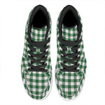 Green And White Buffalo Check Print High Top Leather Sneakers
