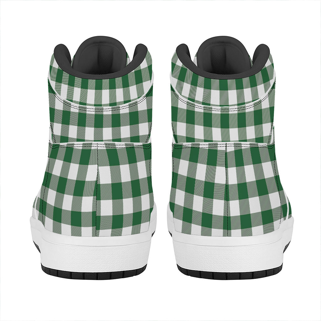 Green And White Buffalo Check Print High Top Leather Sneakers