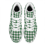 Green And White Buffalo Check Print High Top Leather Sneakers